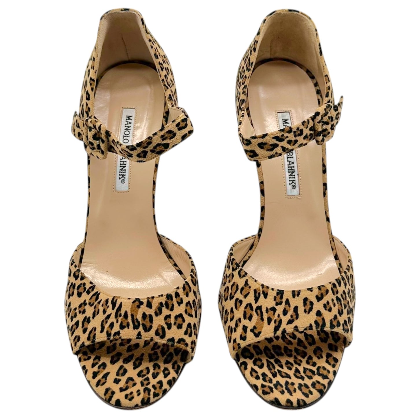 Manolo Blahnik Leopard Print Suede Sandal Heels