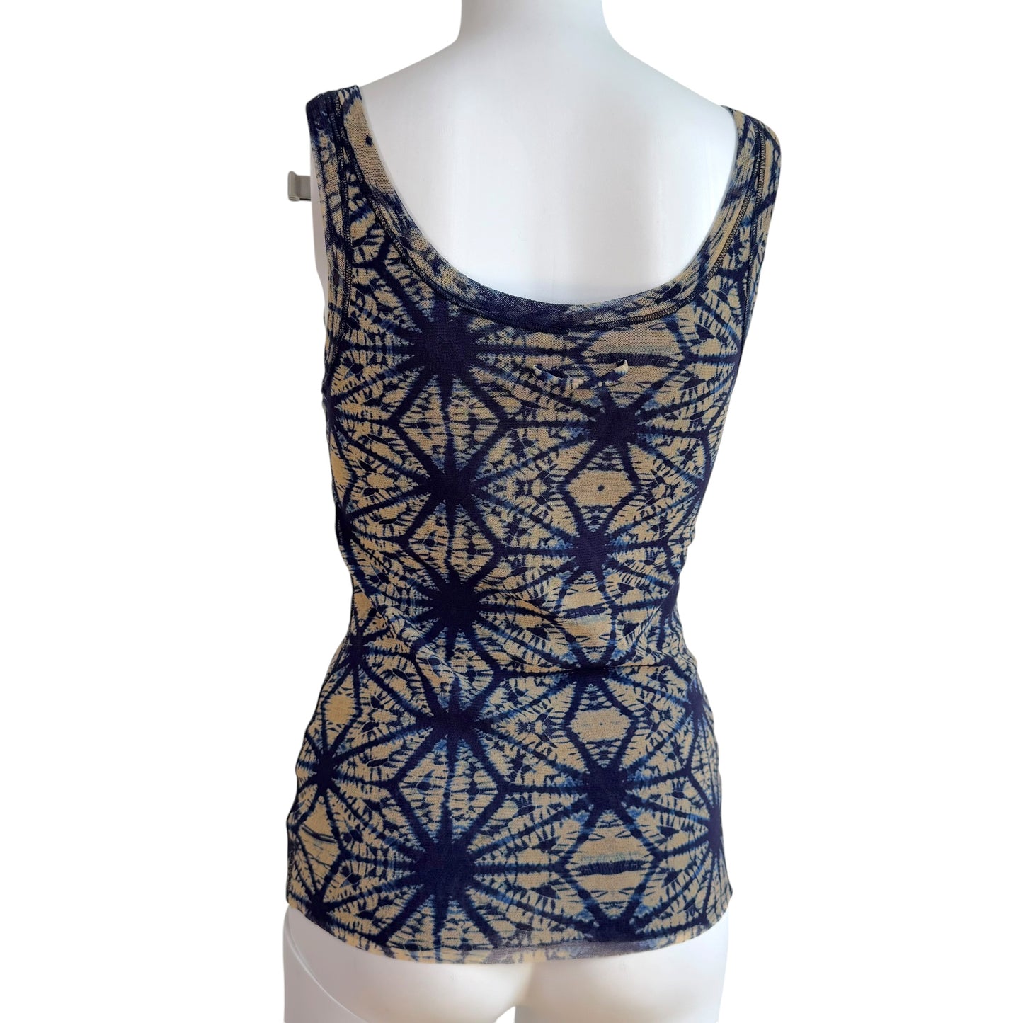 Jean Paul Gaultier Soleil Blue & Beige Tie Dye Print Mesh Tank