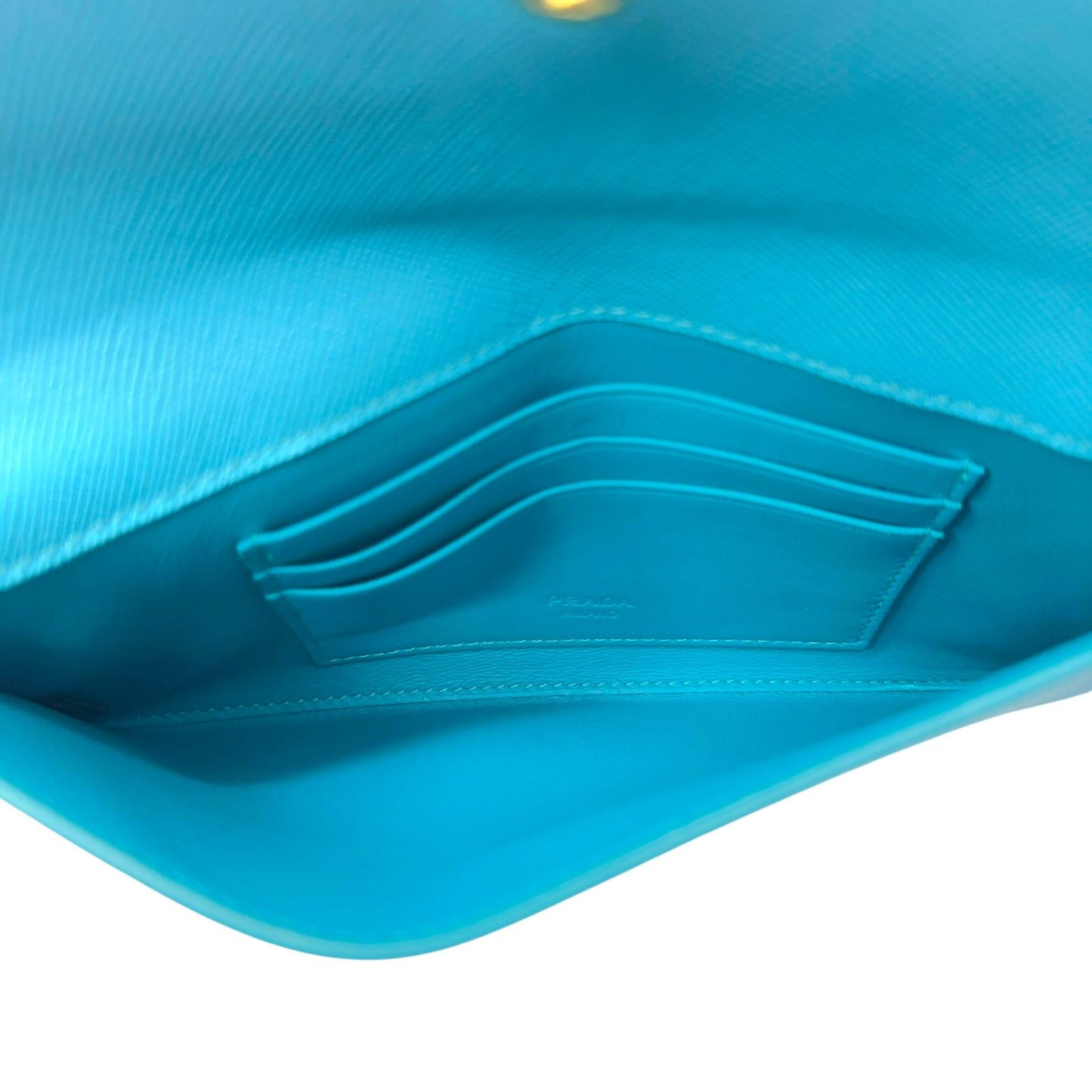 Prada Turquoise Saffiano Leather Envelope Clutch