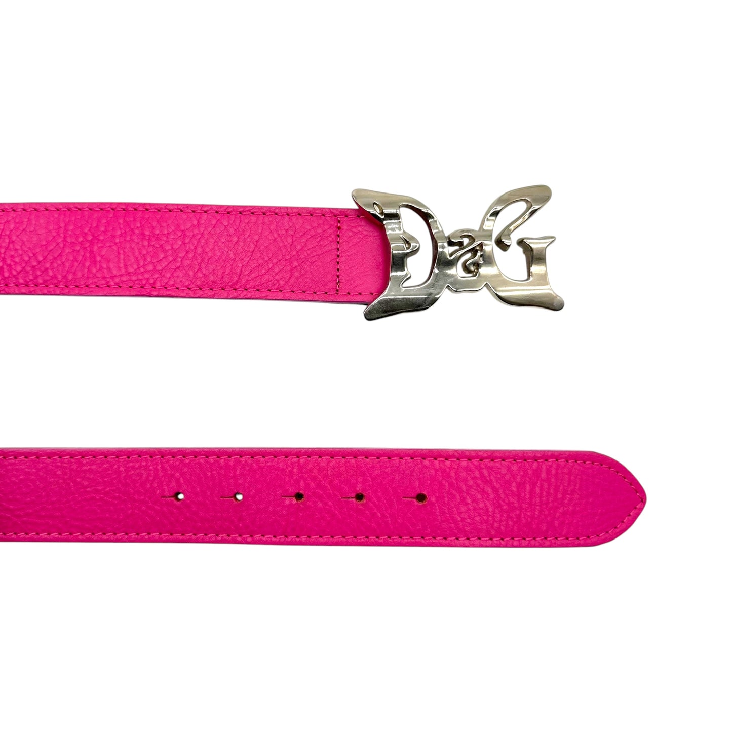 D&G Pink Leather Silver Logo Buckle Belt