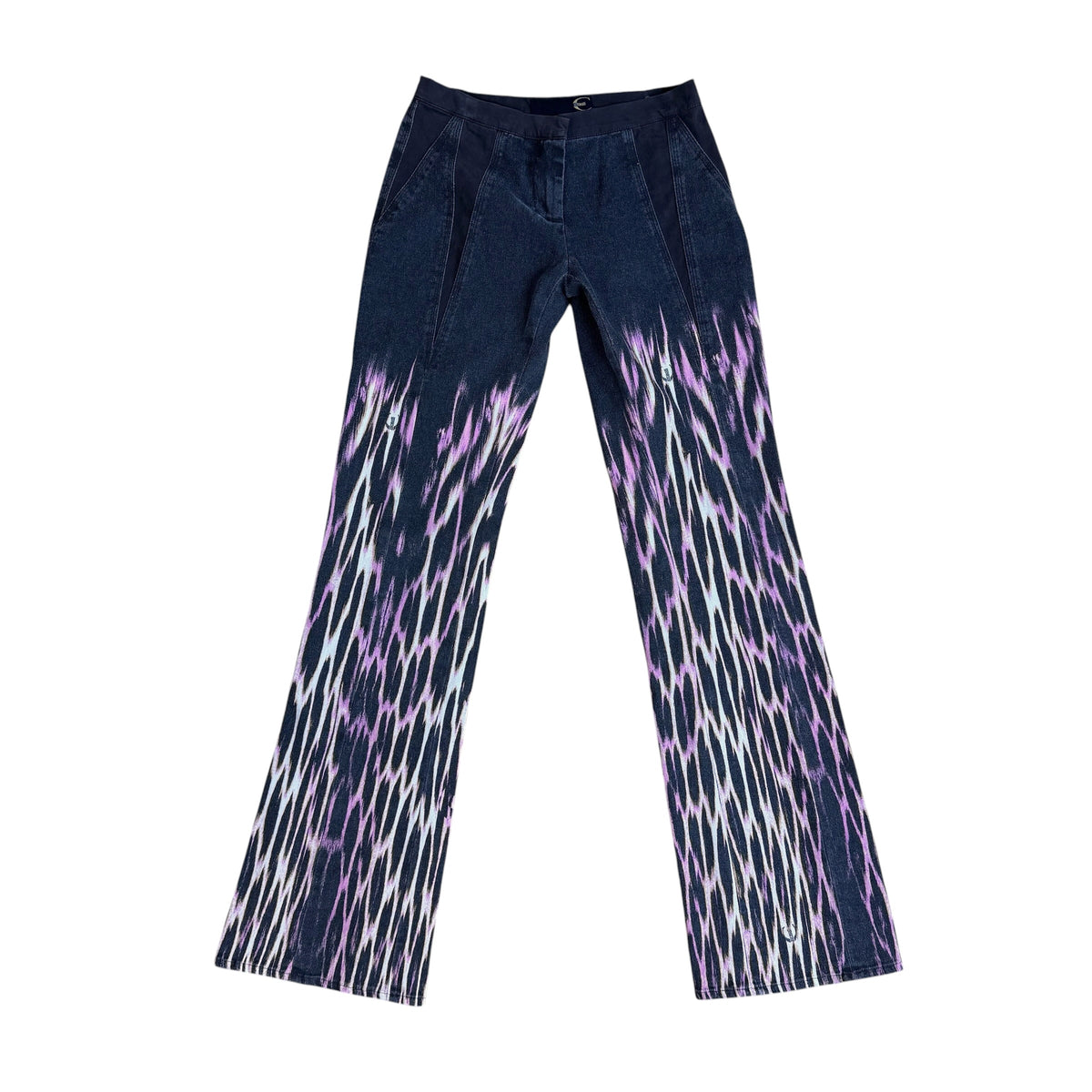 Just Cavalli Low Rise Flare Jeans Purple Pink Leopard Print