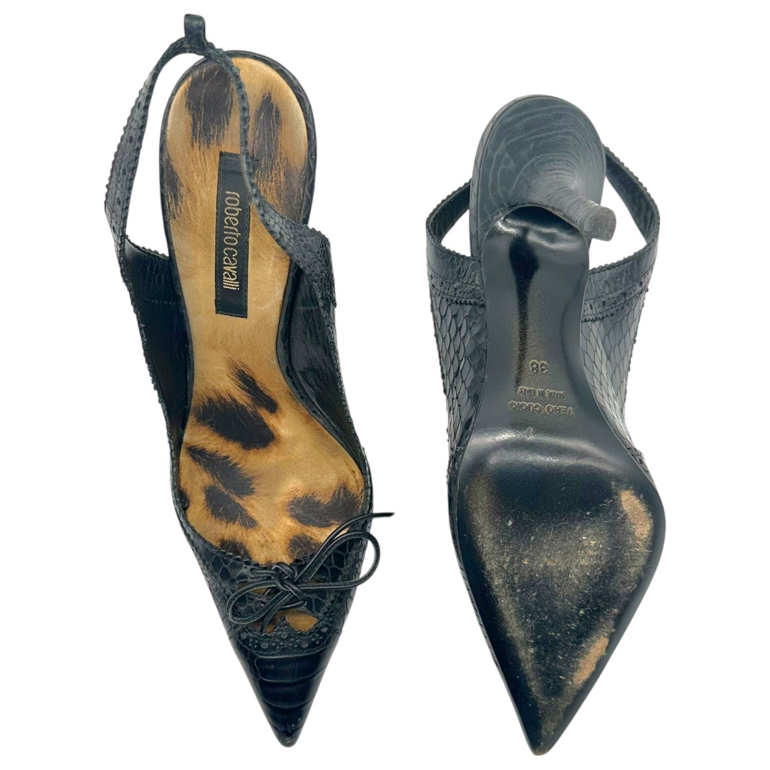 Roberto Cavalli Black Snakeskin Slingback Heels - Outfit Repeater