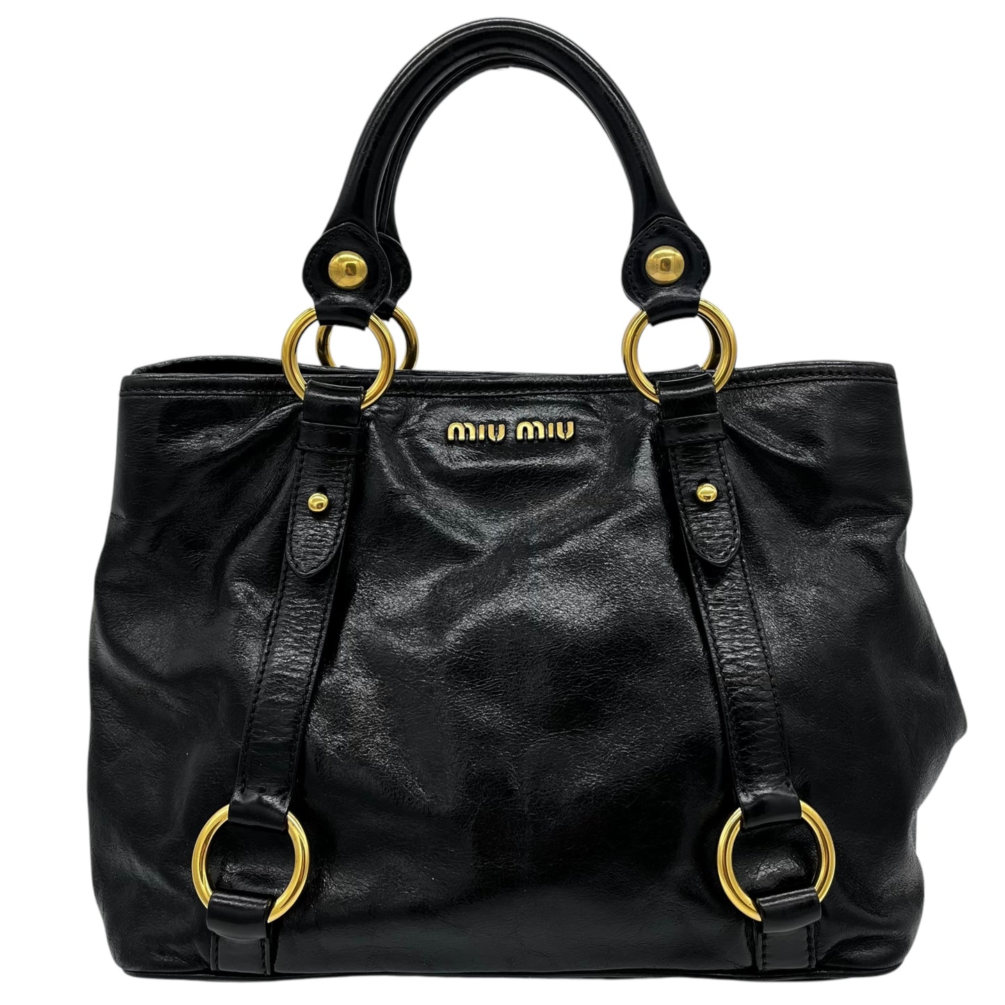 Miu Miu Black & Gold Leather 2-Way Bag