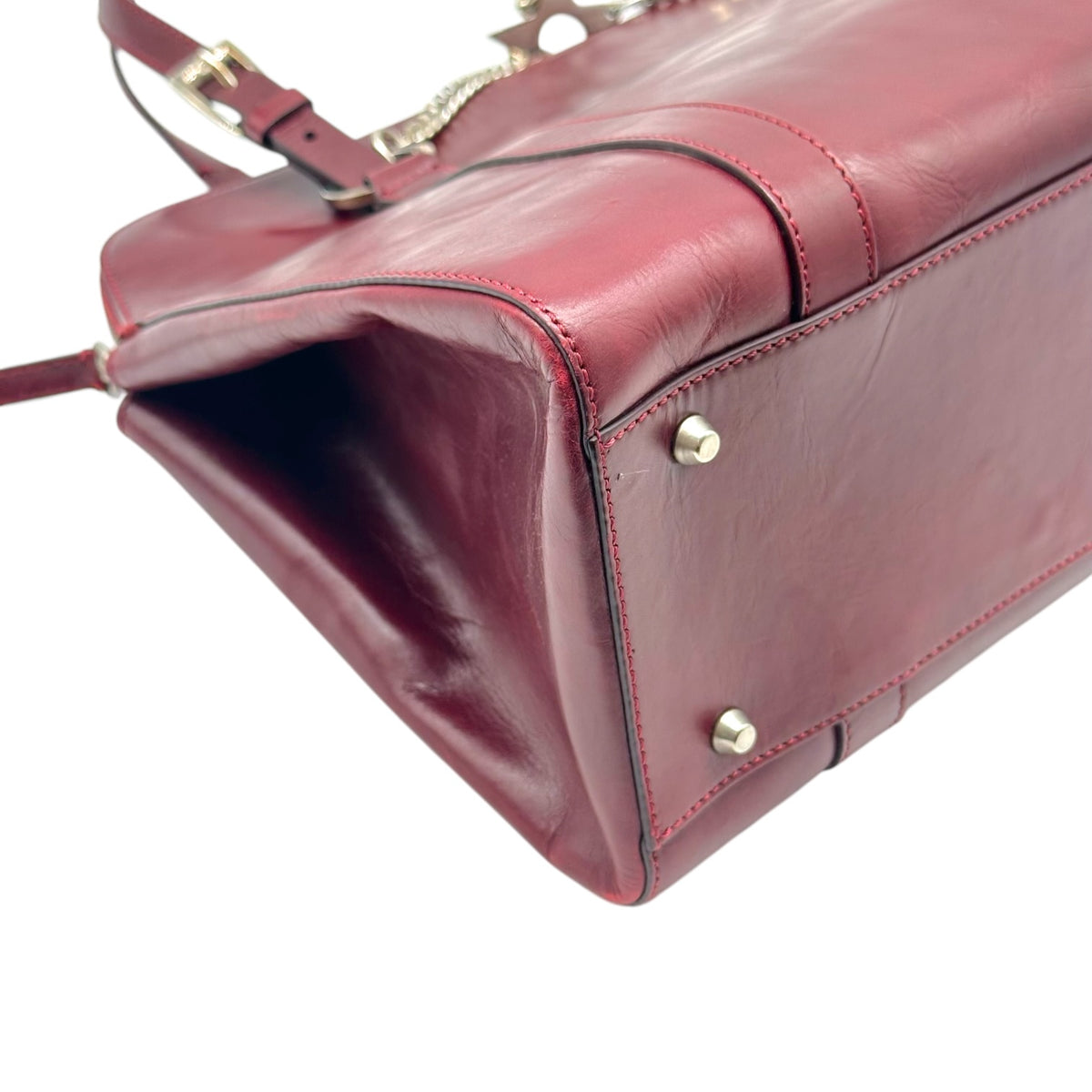 Christian Dior Burgundy Leather Shoulder Bag with Silver Hardware