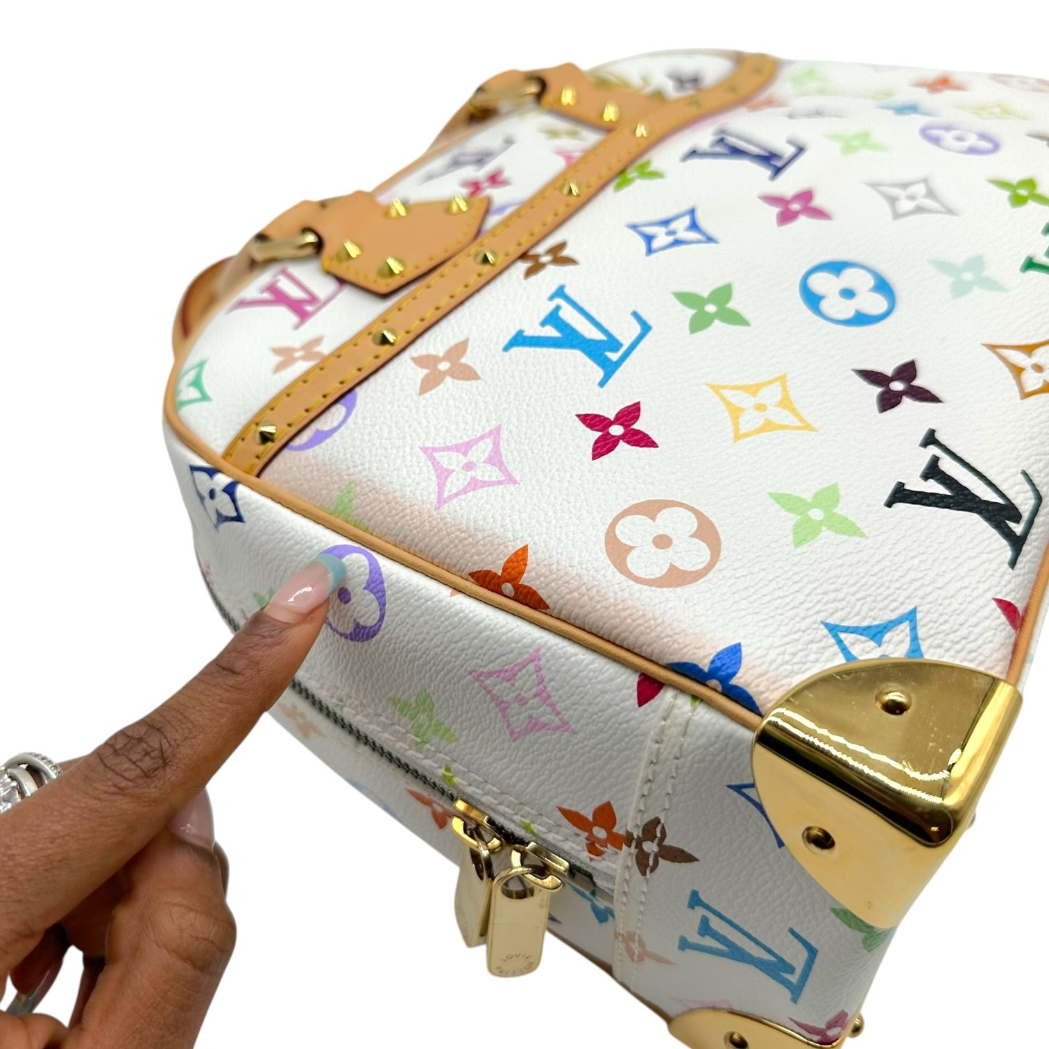 Louis Vuitton Trouville Handbag White Multicolor Canvas