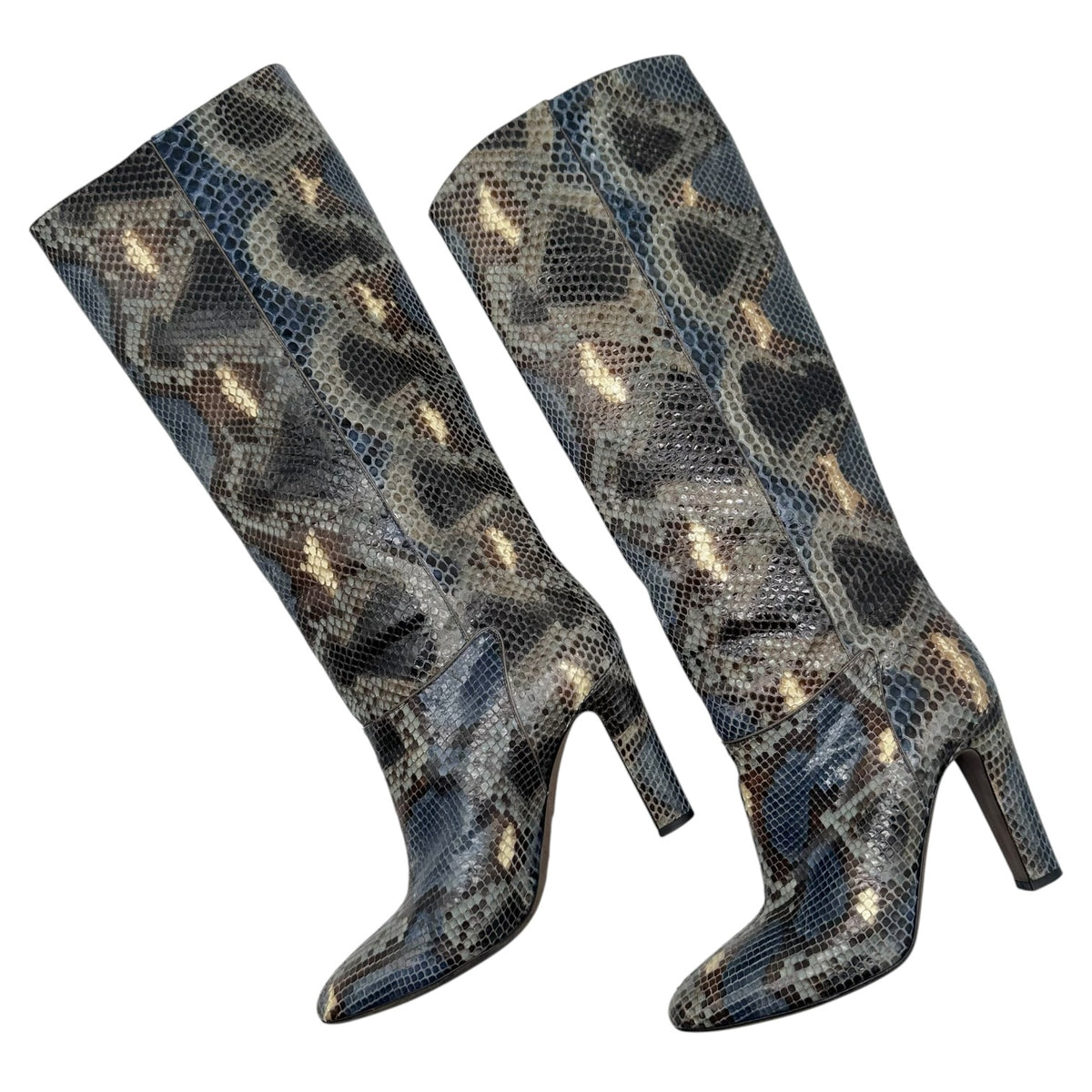 Valentino Garavani Blue & Gray Python Heeled Knee High Boots