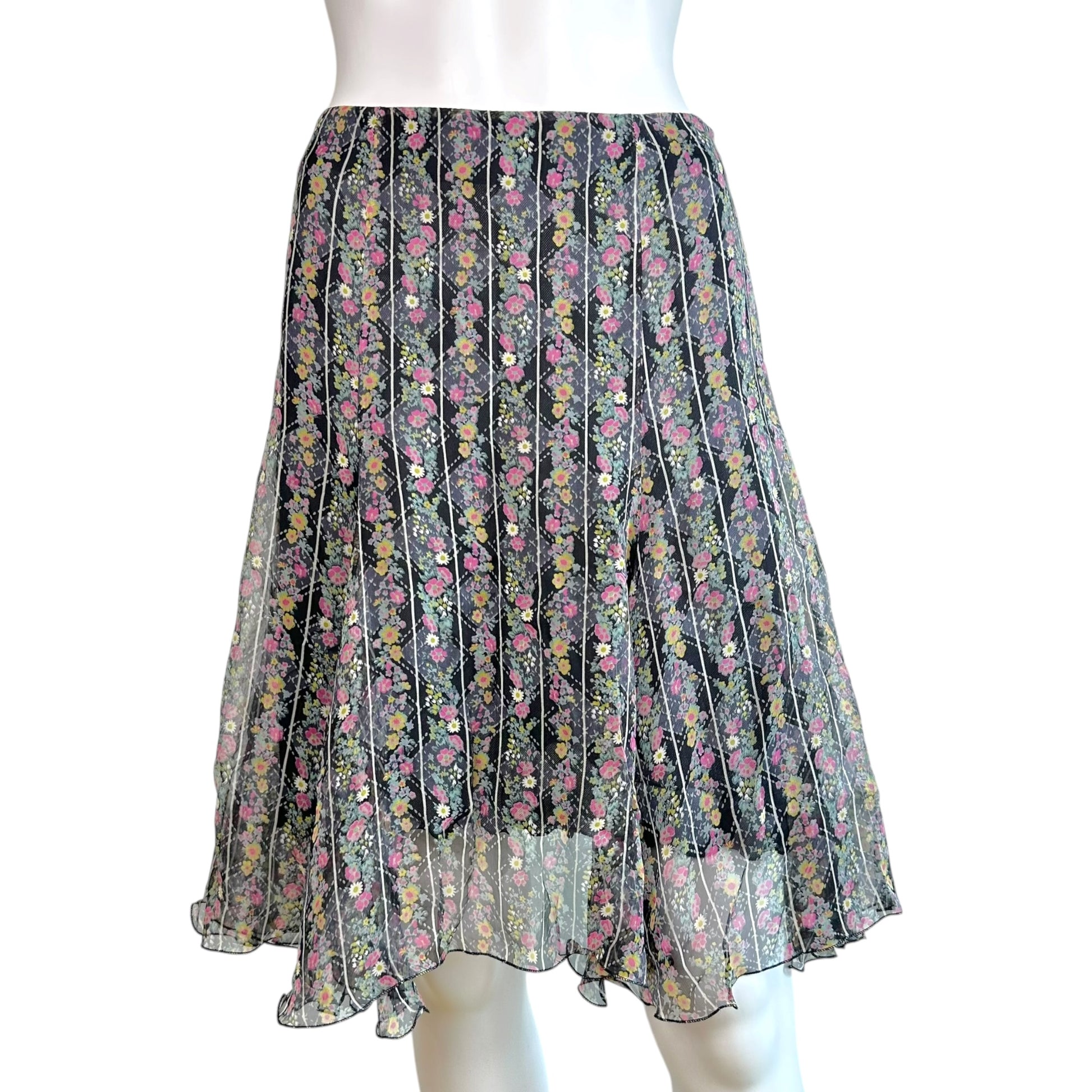 Versace Jeans Couture Floral Print Silk Midi Skirt