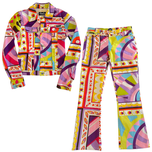 D&G Dolce & Gabbana Multicolor Printed Jacket & Pants Set