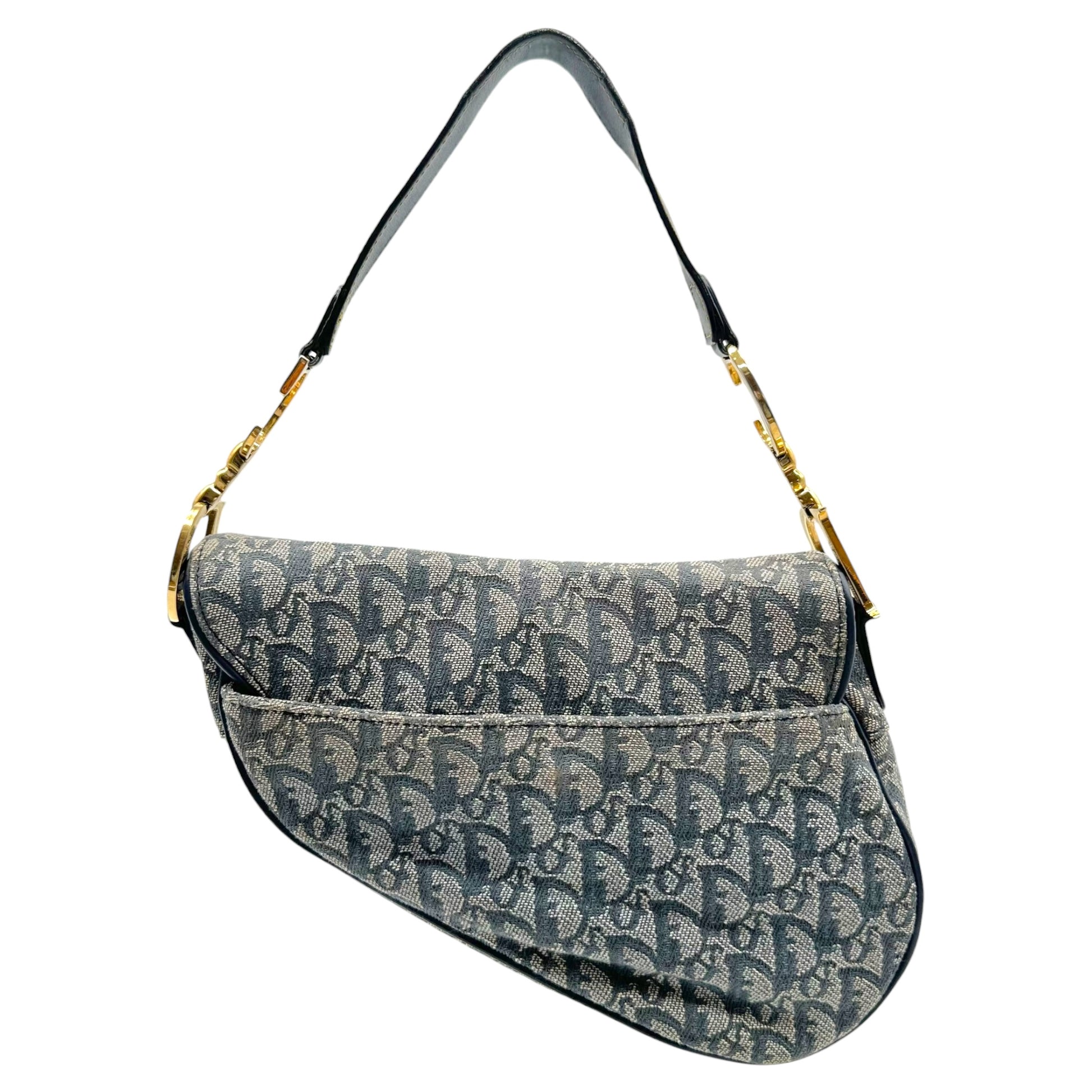 Christian Dior Navy Blue Trotter Monogram Saddle Bag
