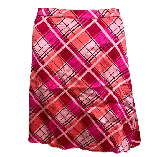 Anna Molinari of Blumarine Pink Plaid Printed Satin Midi Skirt - Outfit Repeater