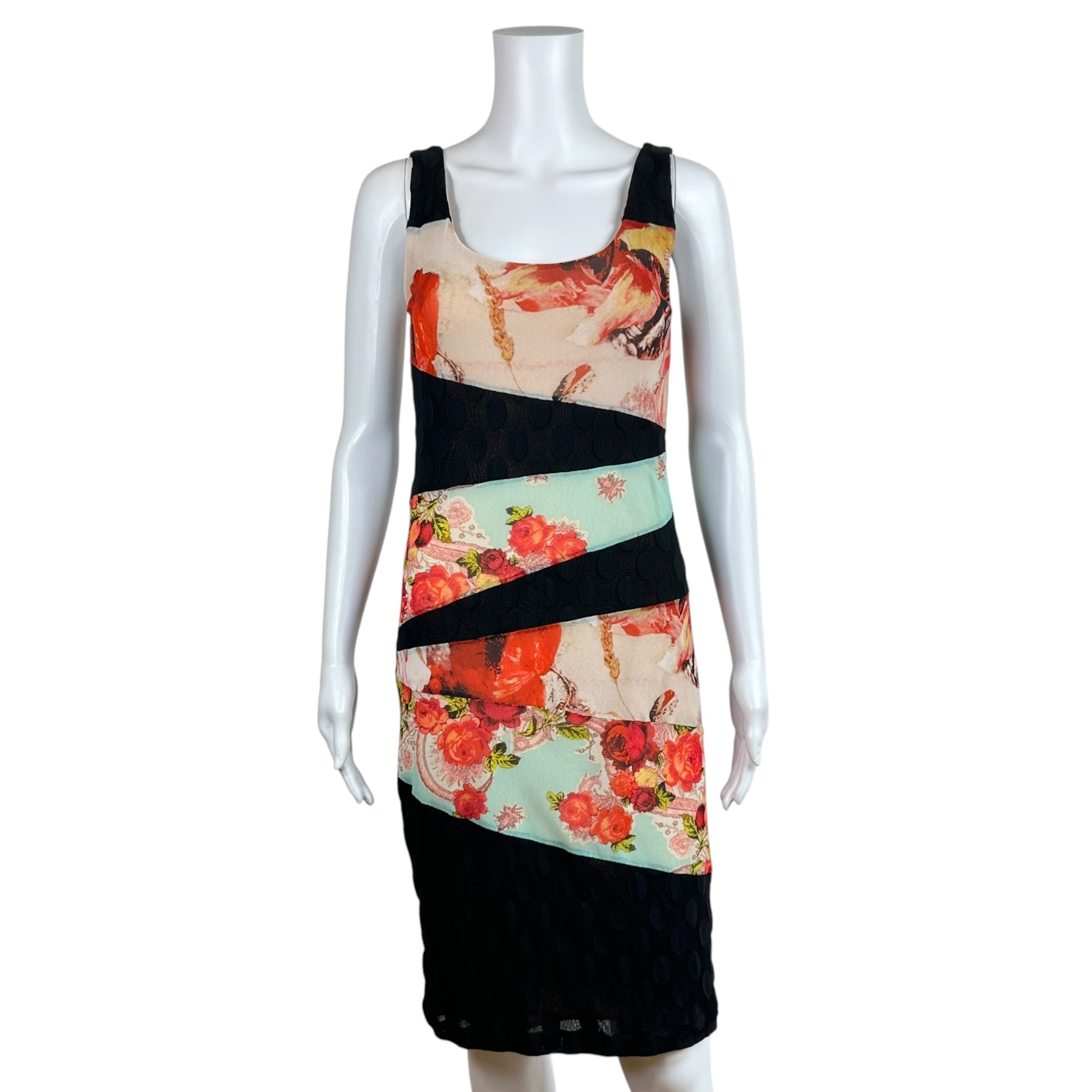 Jean Paul Gaultier Floral Black Polkadot Mesh Midi Dress