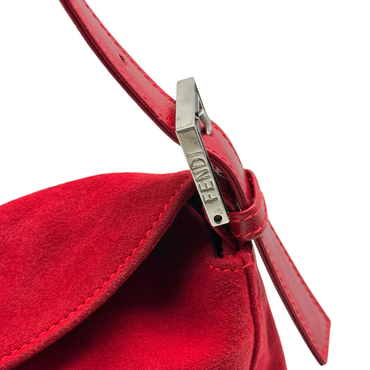 Fendi Red Suede Fold-Over Baguette Bag