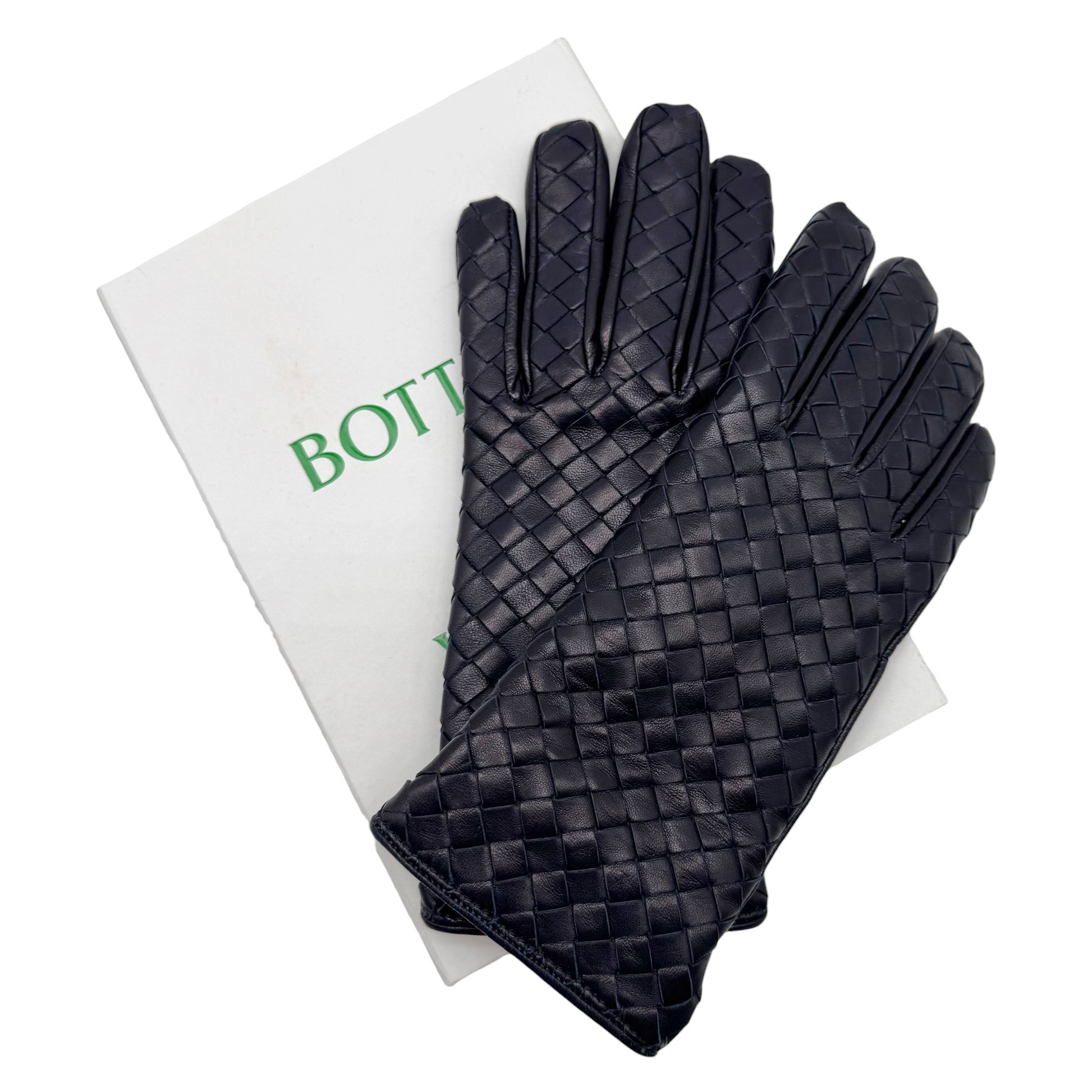 Bottega Veneta Navy Blue Intrecciato Lambskin Gloves