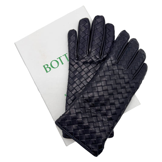 Bottega Veneta Navy Blue Intrecciato Lambskin Gloves