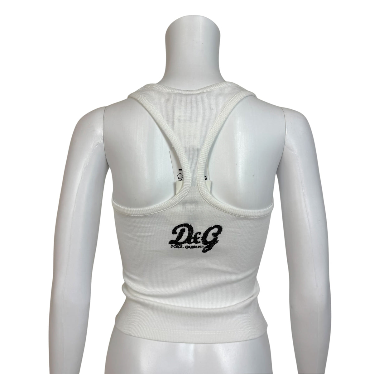 D&G Dolce & Gabbana White & Black Beaded Logo Racerback Tank NEW