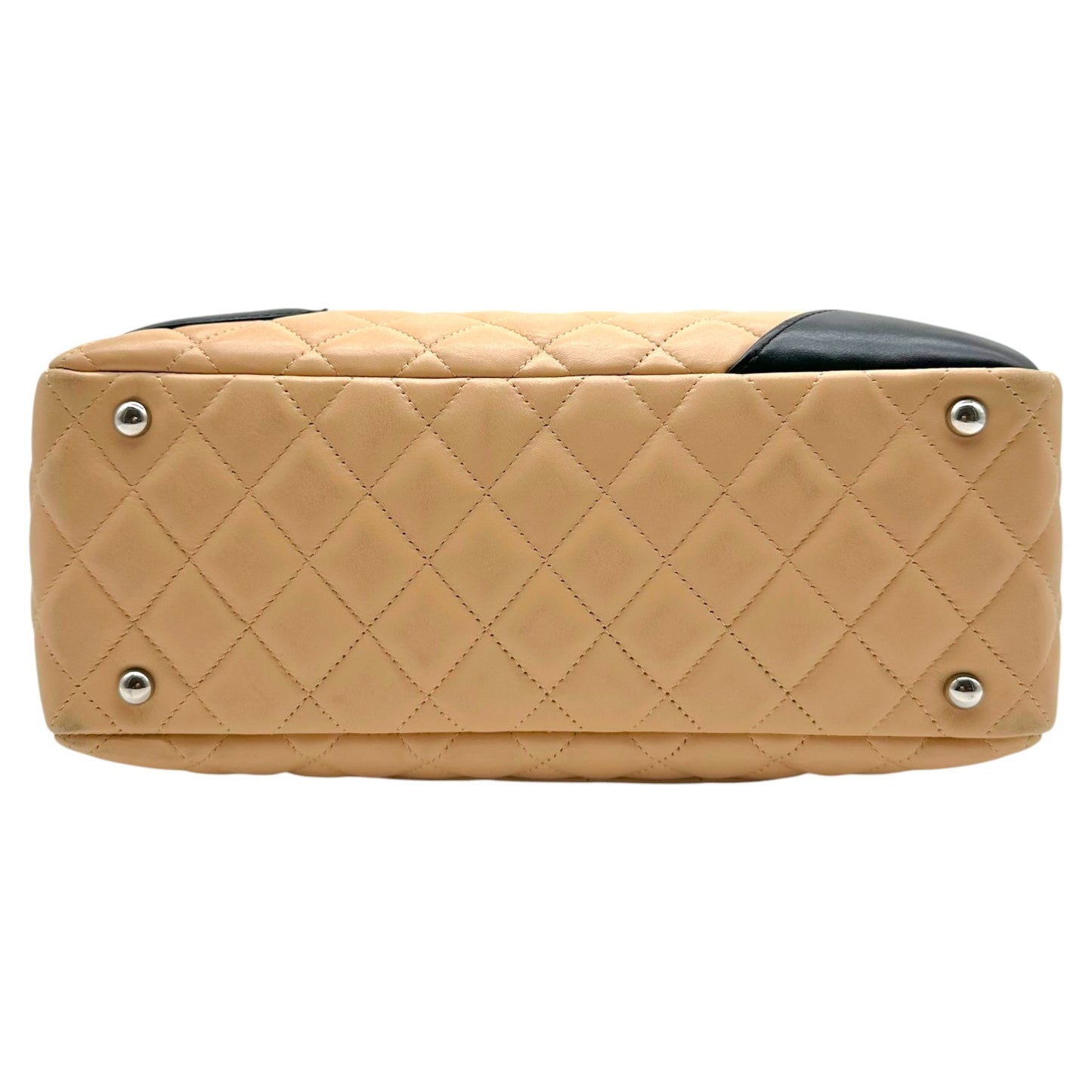 Chanel Bowler Shoulder Bag Beige Black Matelasse