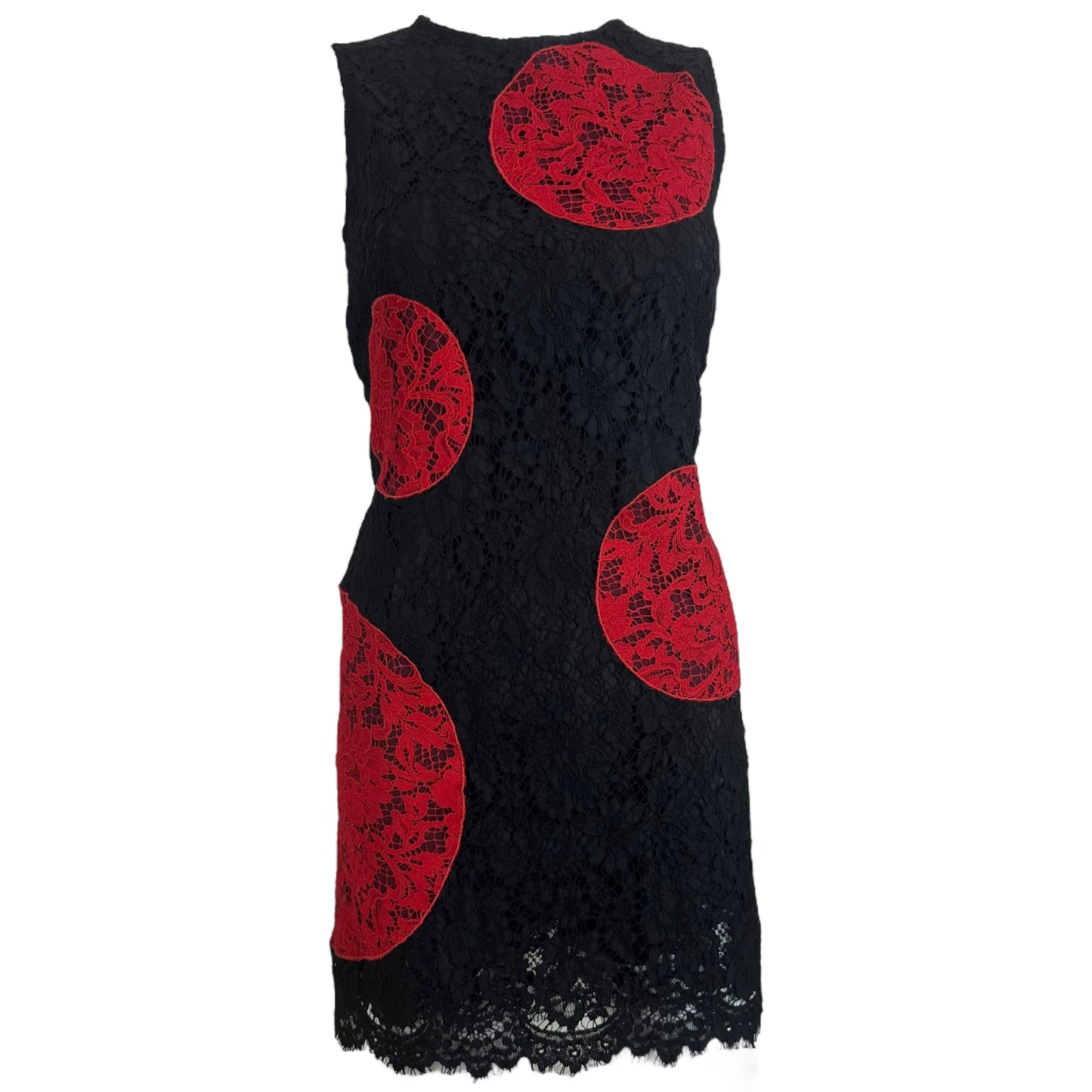 Dolce & Gabbana Red & Black Polka Dot Lace Mini Dress