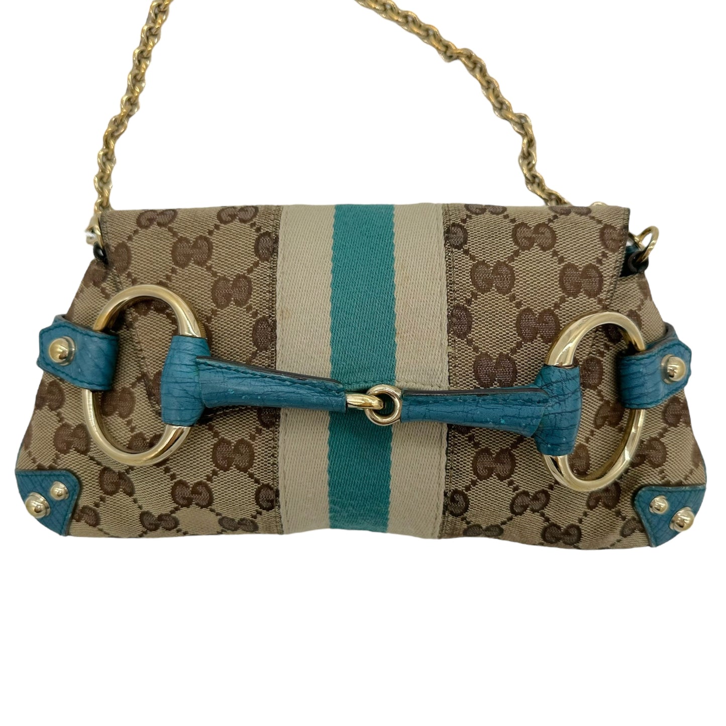 Gucci Blue Monogram Horsebit Clutch Bag - Outfit Repeater