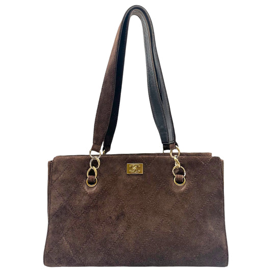 Chanel Brown Suede Matelasse Quilted Shoulder Bag