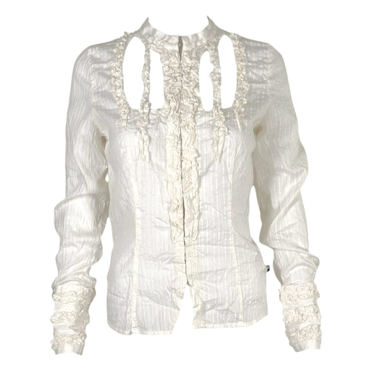 Jean Paul Gaultier Jean's White Semi-Sheer Cut-Out Blouse Top