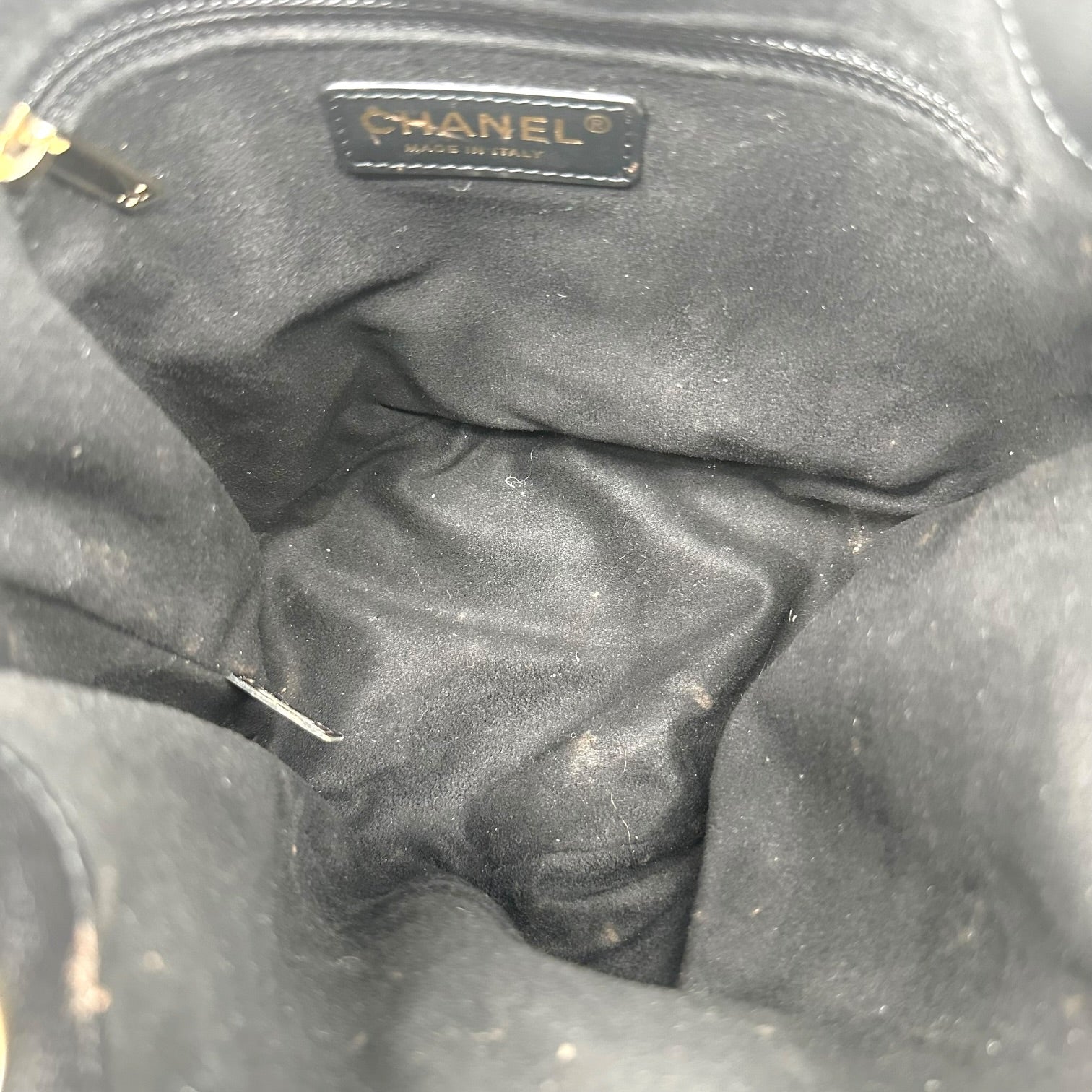 Chanel Black Caviar Bucket Bag Crossbody with Studded Logo