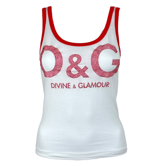 D&G Dolce & Gabbana Pink & White 'Divine & Glamour' Logo Tank