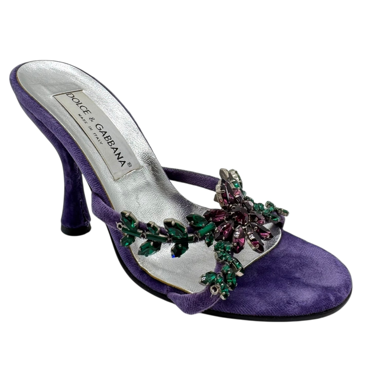 Dolce & Gabbana 90's Purple Velvet & Crystal Heeled Sandals - Outfit Repeater