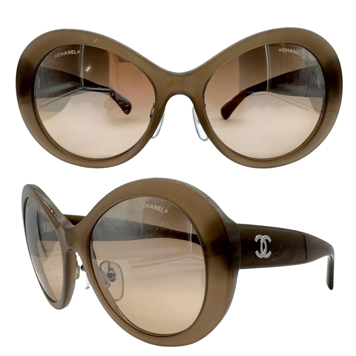 Chanel 5372 Gray Oversized Round Reflective Silver Lens Sunglasses w/ Case