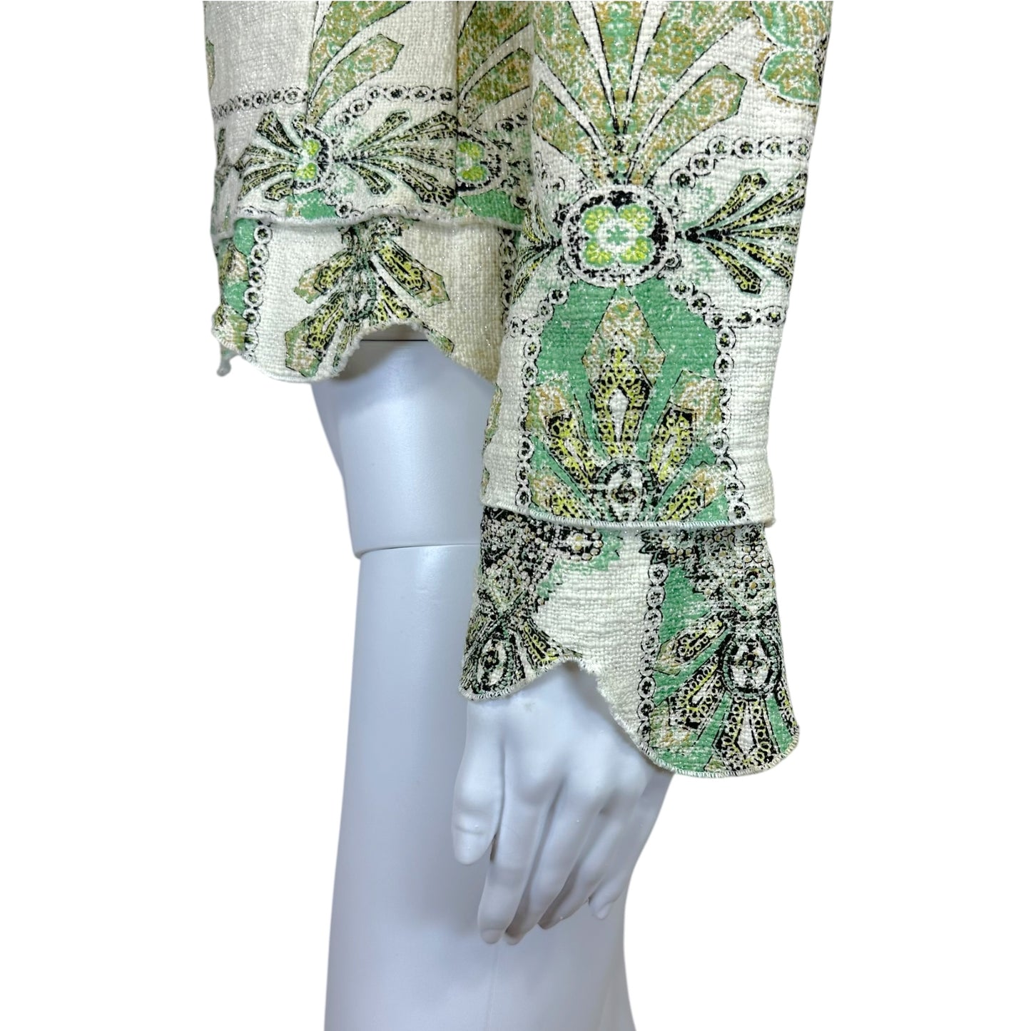 Roberto Cavalli 2007 White & Green Metallic Floral Print Bustier Jacket