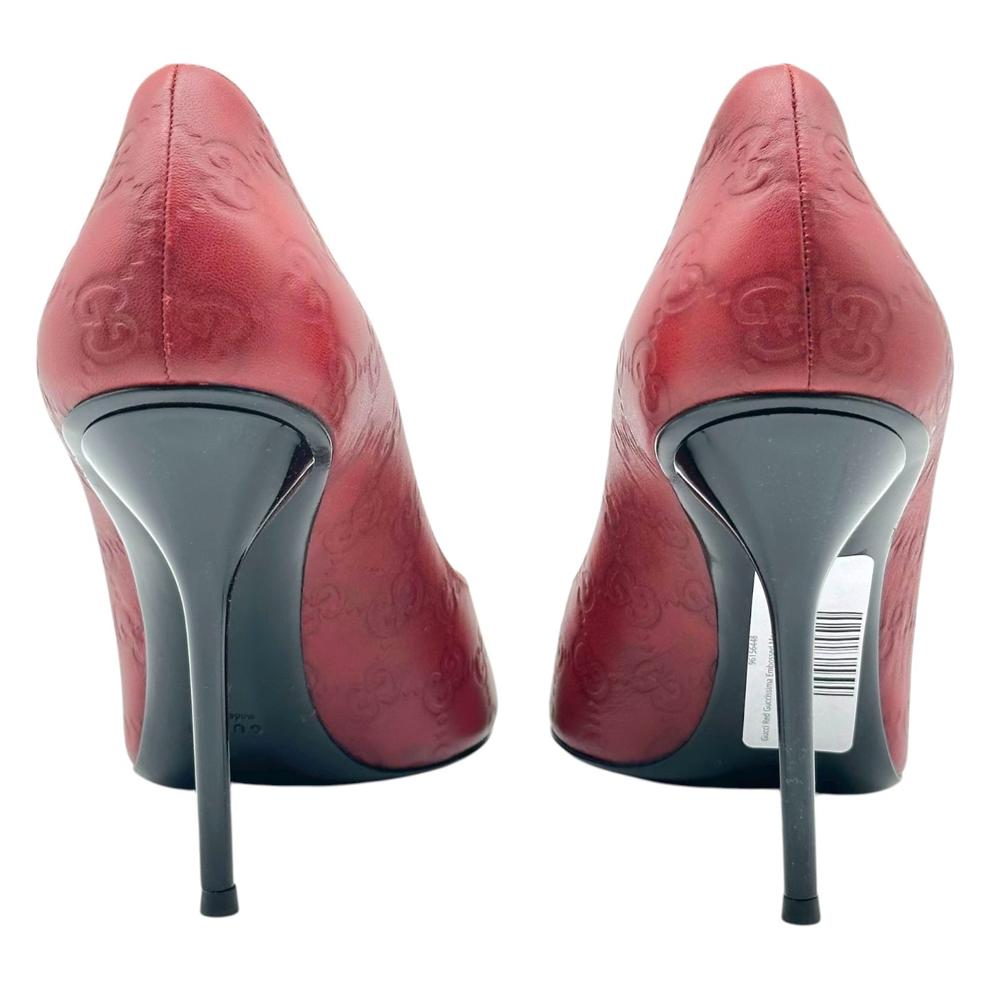 Gucci Red Guccissima Embossed Monogram Peep Toe Pumps