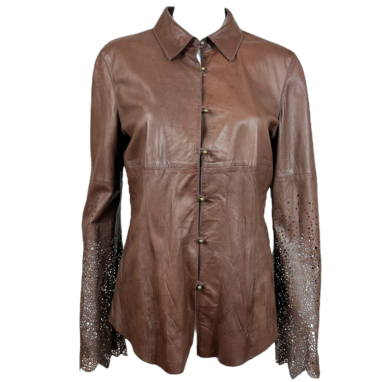 Roberto Cavalli F/W 2003 Brown Leather Laser Cut Jacket