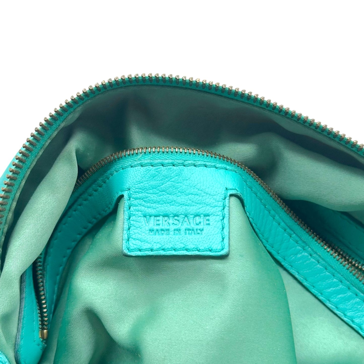 Versace Turqouise Blue Wave Quilted Lambskin Large Hobo Bag