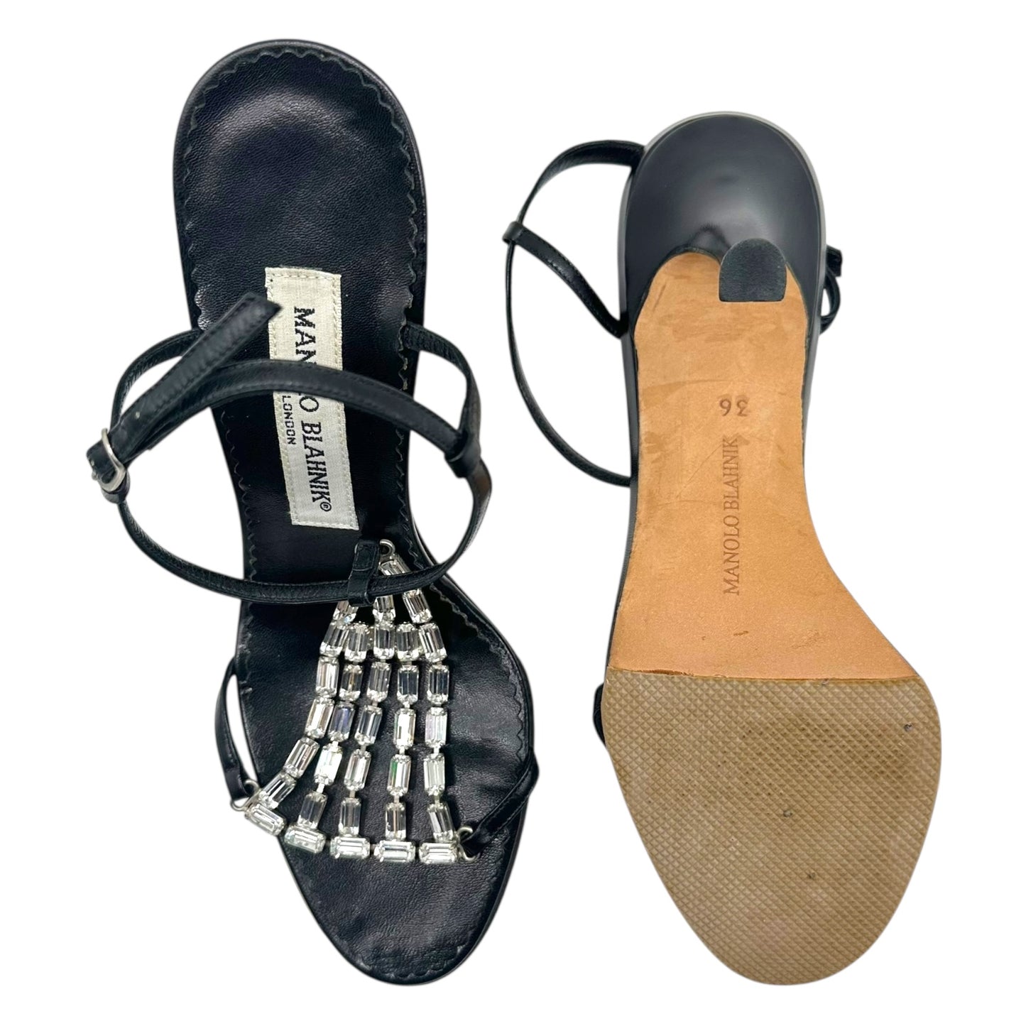 Manolo Blahnik Black Crystal Embellished Heeled Sandals