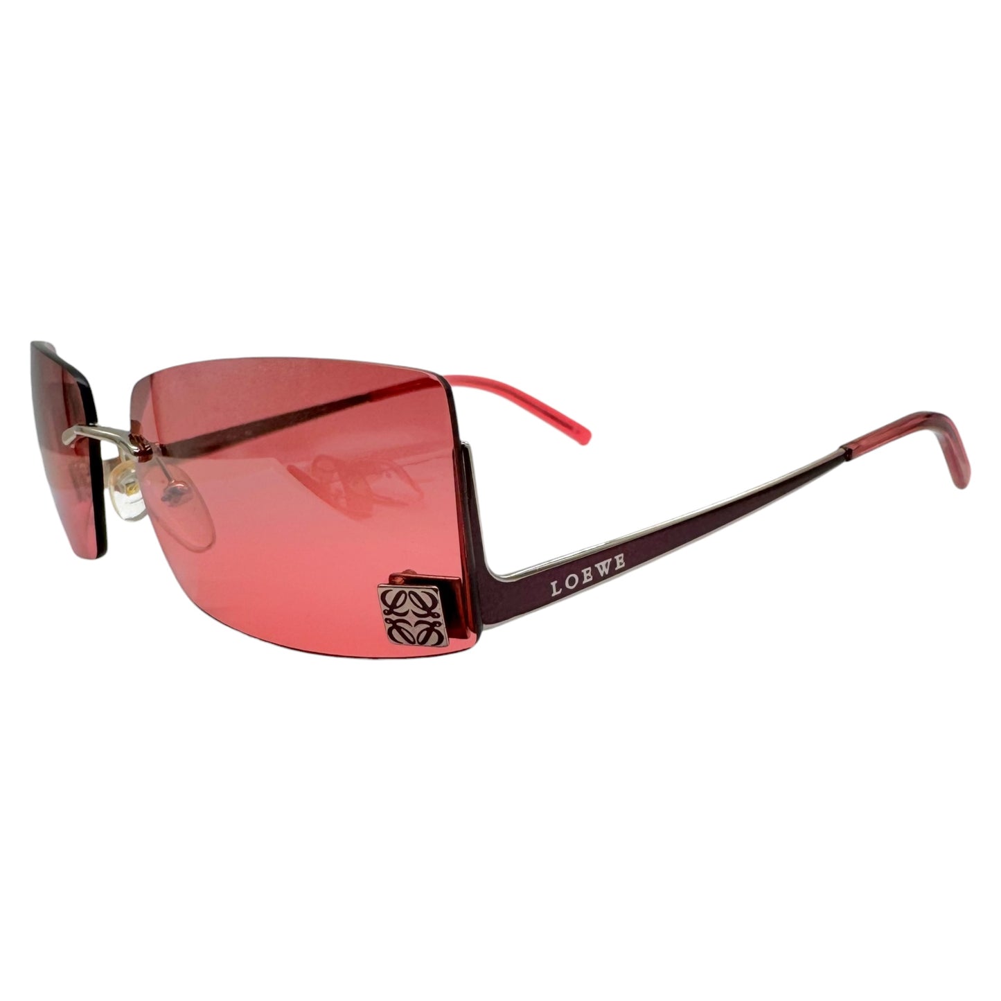 Loewe Red Rimless Logo Lens Rectangle SLW103 Sunglasses w/ Case & Box