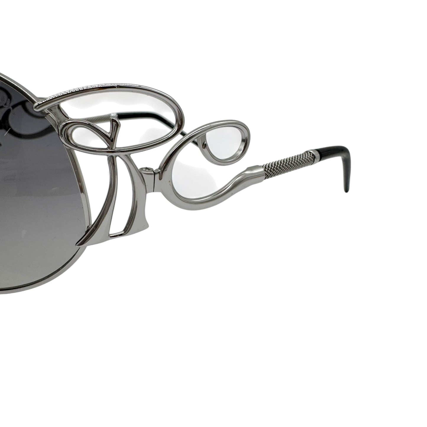 Roberto Cavalli Silver Logo Arm Oversized Aviator Sunglasses w/ Case