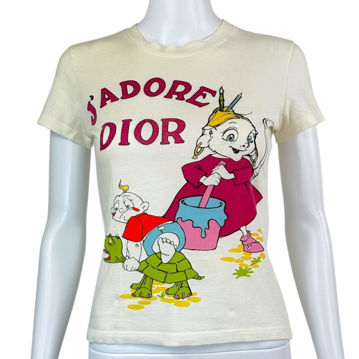 Christian Dior Cartoon Graphic T-Shirt White Crew Neck