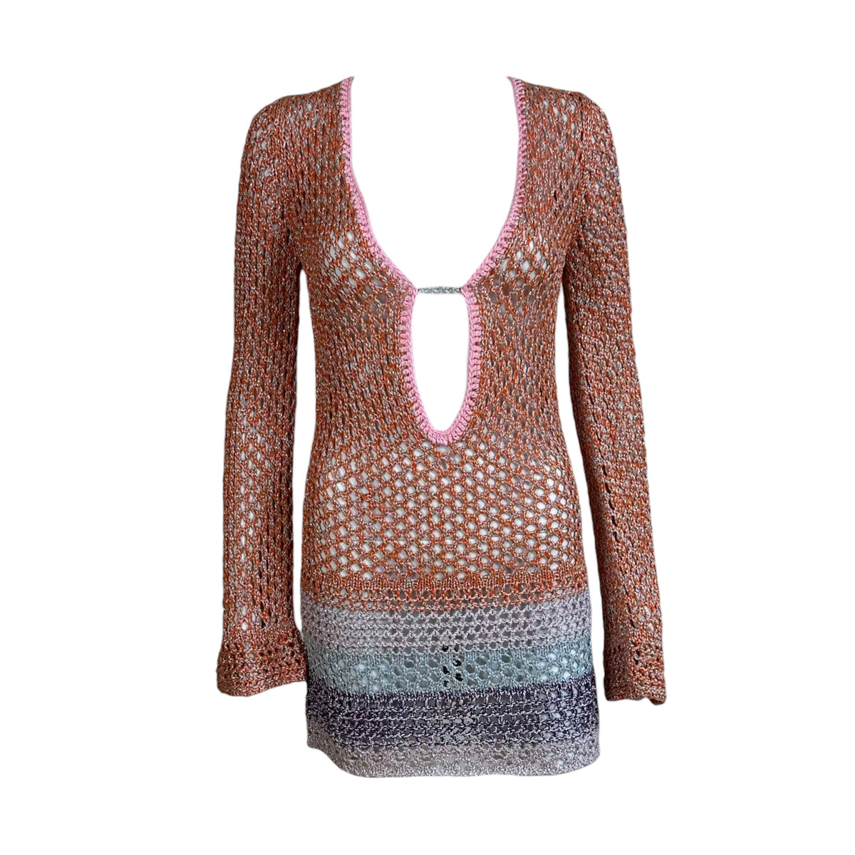 Emilio Pucci Metallic Open Knit Swim Cover Up Mini Dress NEW