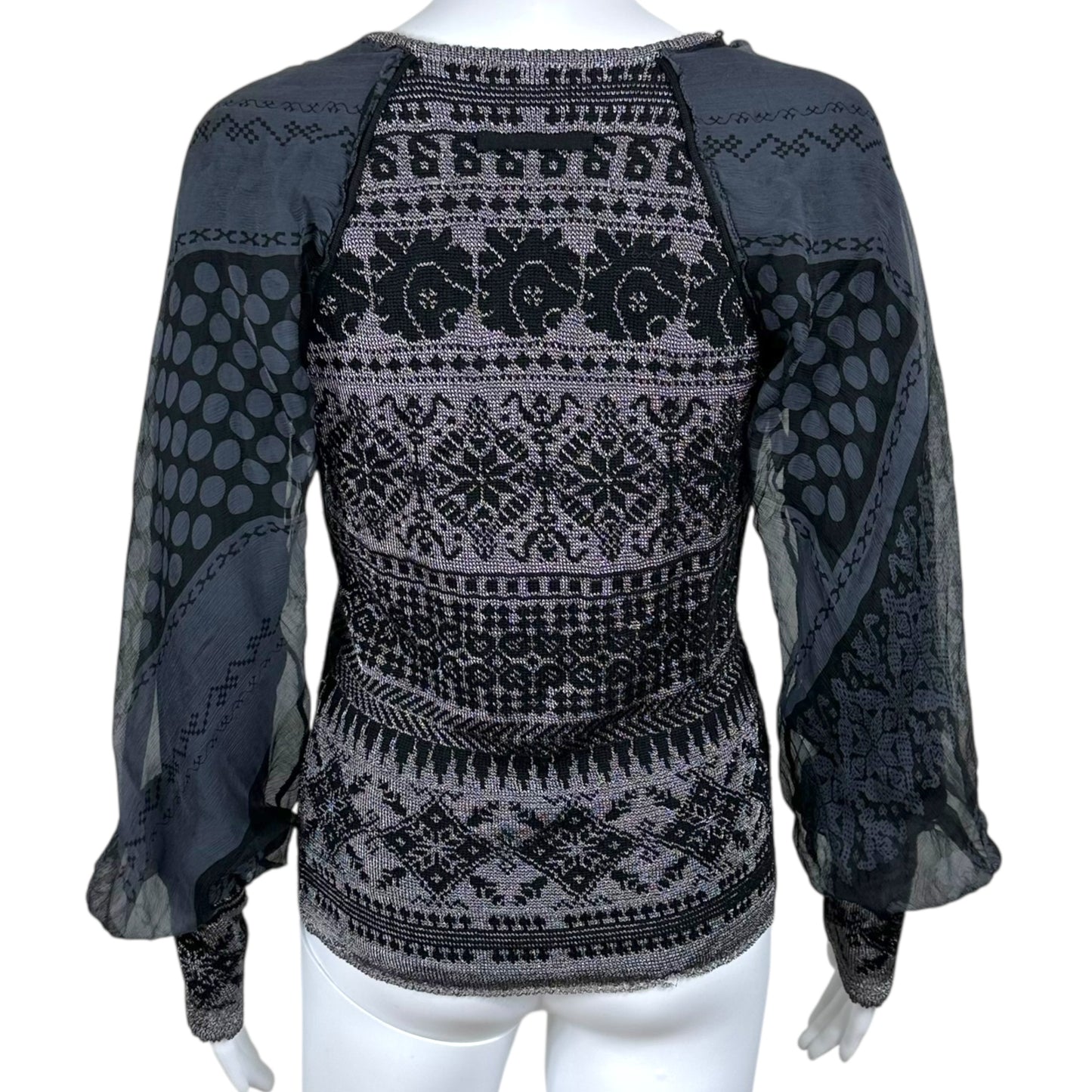 Jean Paul Gaultier Gray & Black Patterned Silk Sleeve Sweater