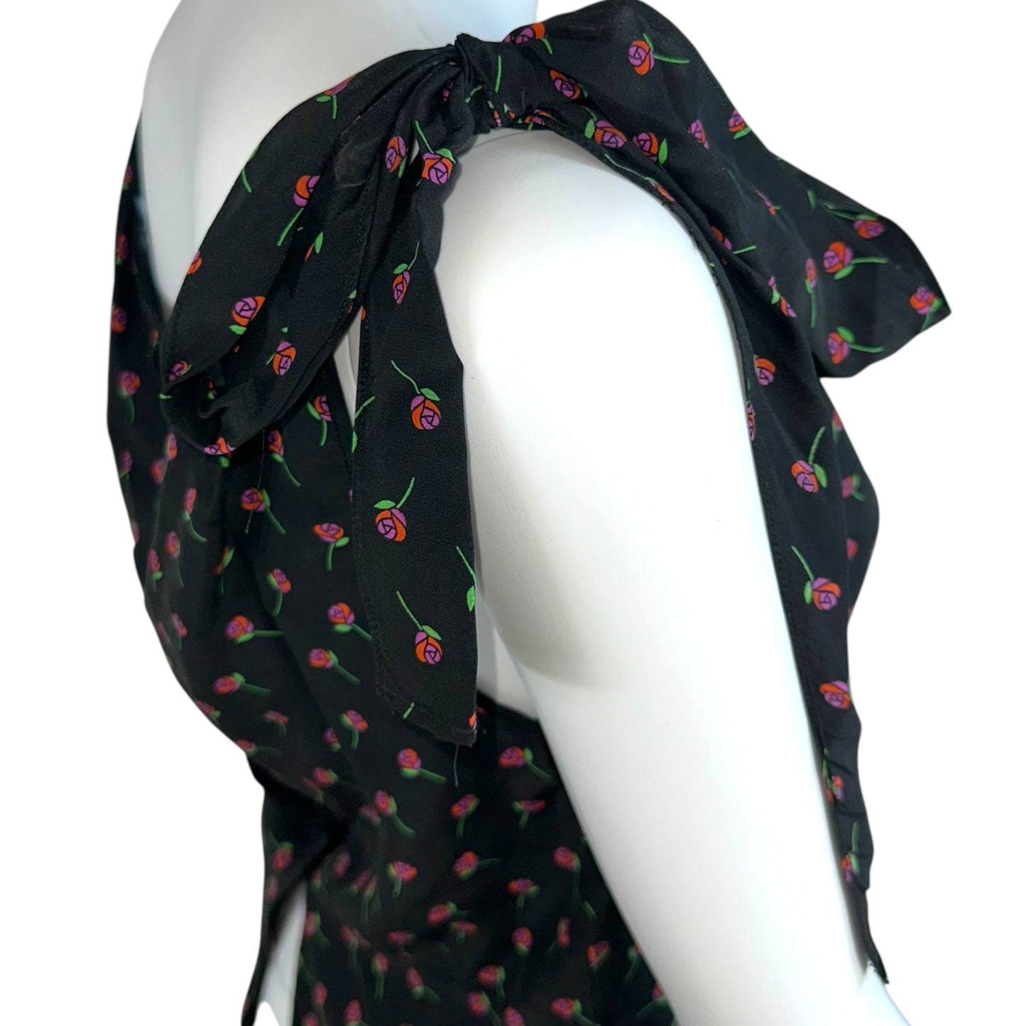 Prada Black & Pink Floral Print Sleeveless Silk Blouse
