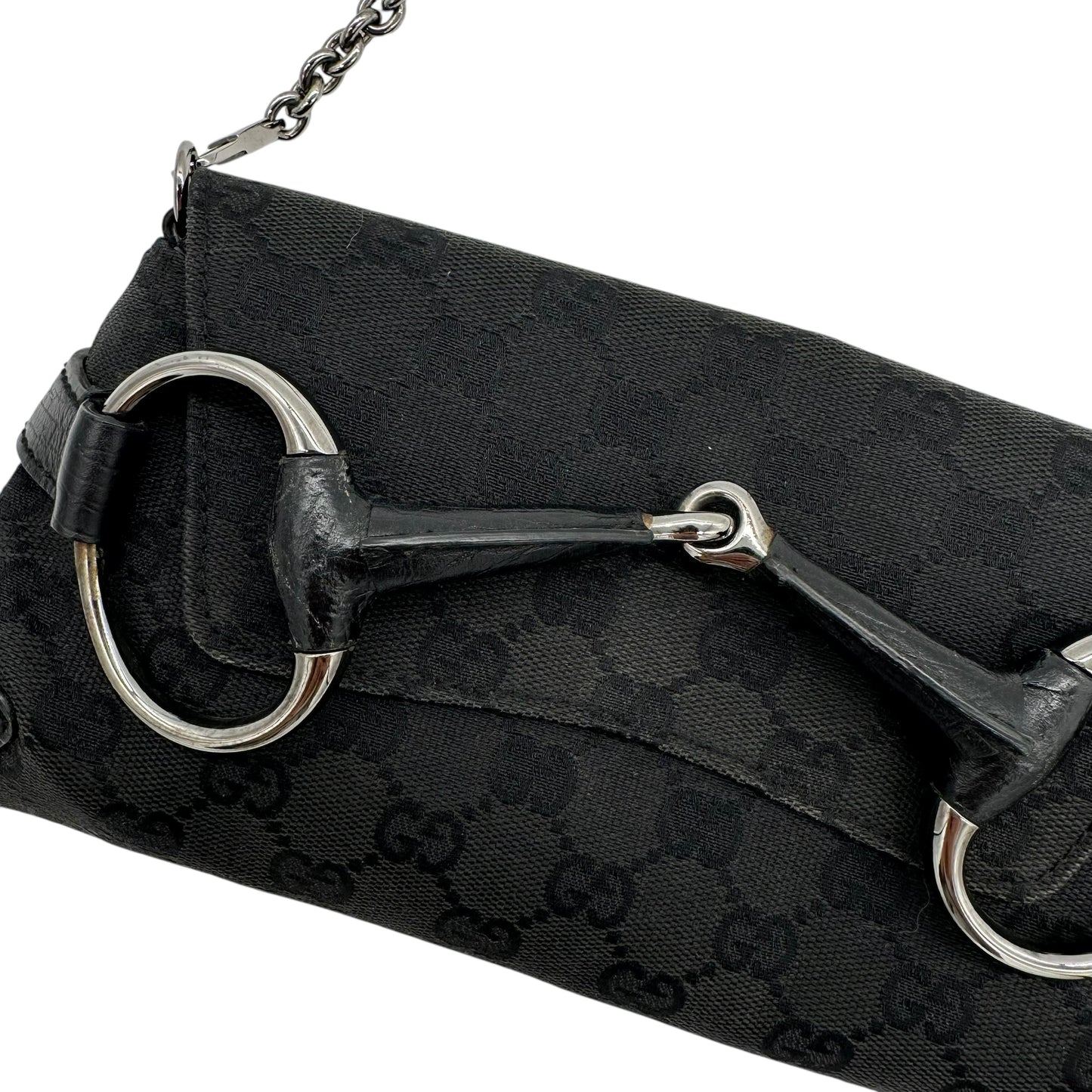 Gucci Black Monogram Horsebit Clutch Bag