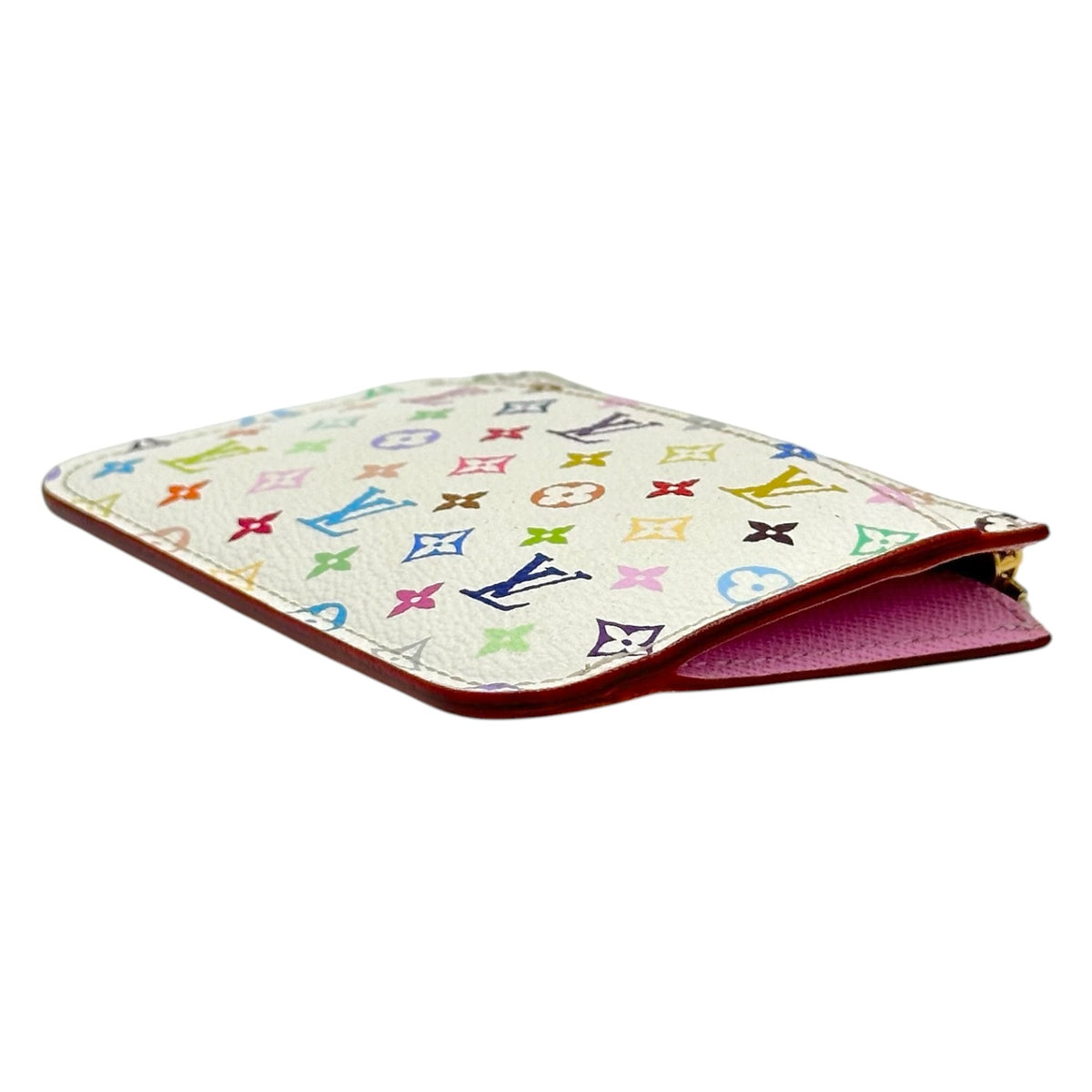 Louis Vuitton Zippered Card Holder Wallet White Multicolor