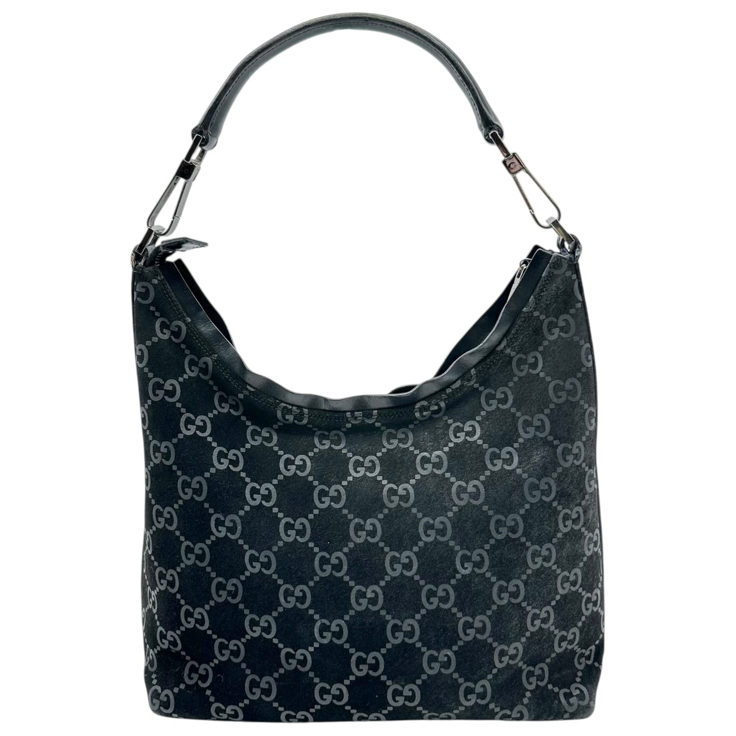 Gucci Black Suede Monogram Shoulder Bag