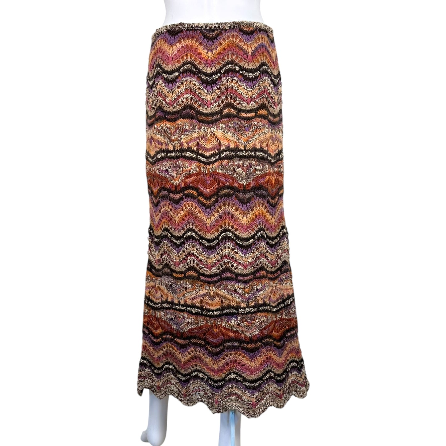 Missoni Pink Multicolor Thick Chevron Knit Maxi Skirt