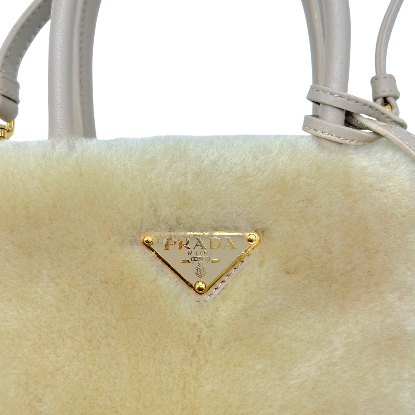 Prada Ivory Shearling 2-Way Mini Tote Bag