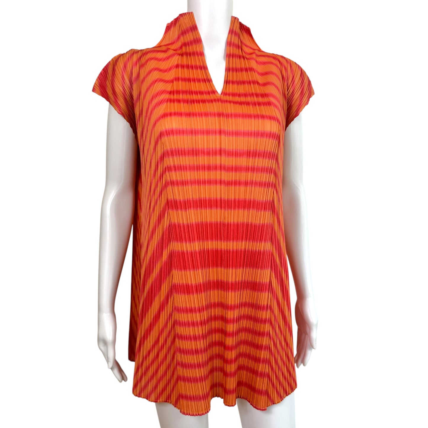 Issey Miyake Pleats Please Pink & Orange Striped Pleated Mini Dress Sz 3