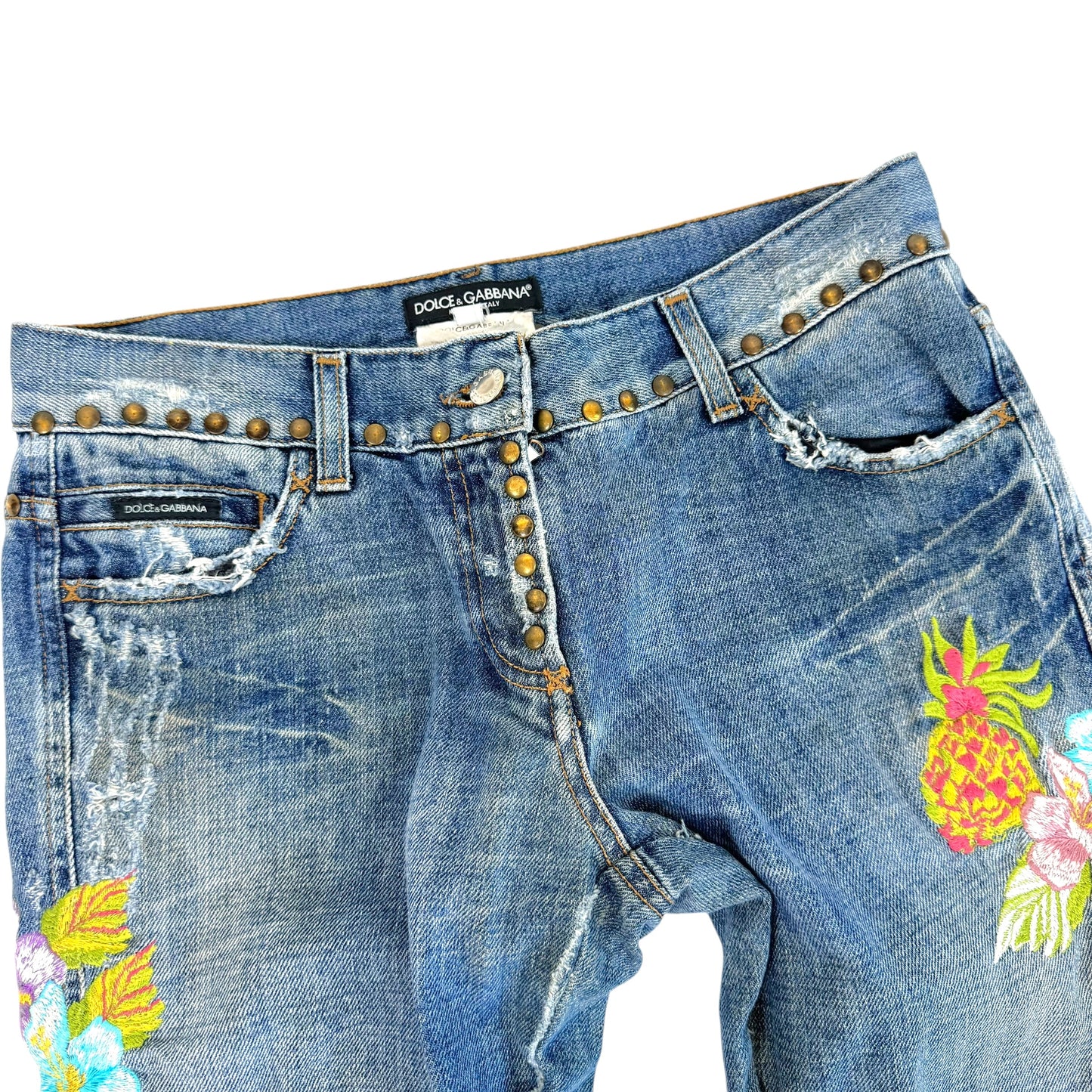 Dolce & Gabbana Hawaii Studded & Embroidered Jeans