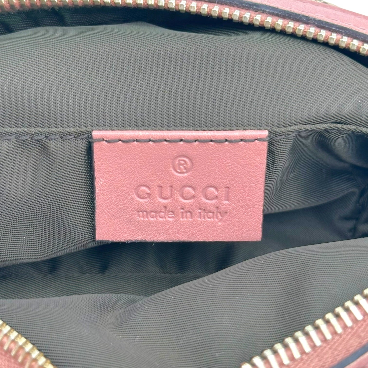 Gucci Pink Tan Monogram Bamboo Zip Cosmetic Pouch