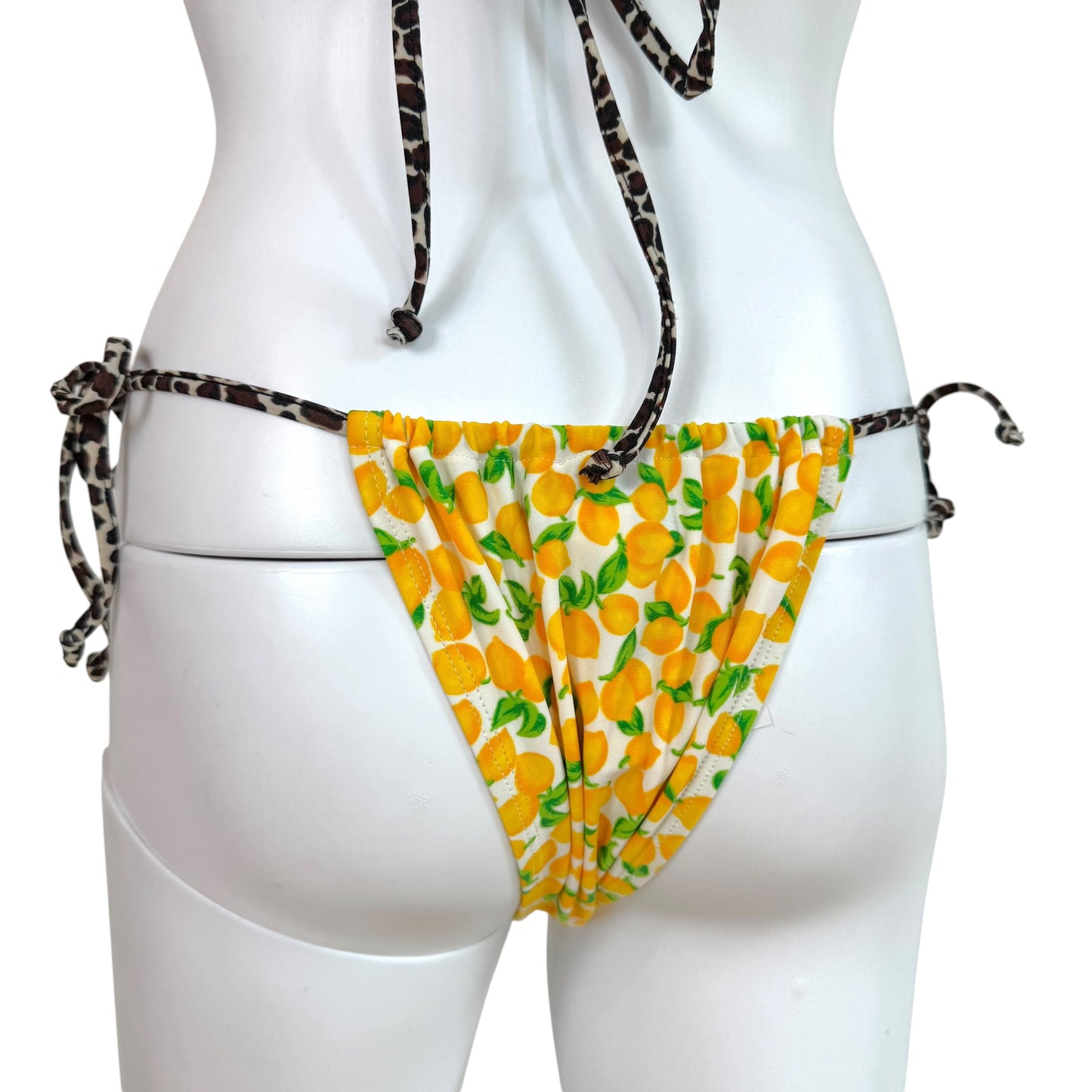 D&G Dolce & Gabbana Beachwear Lemon & Leopard Print String Bikini Set