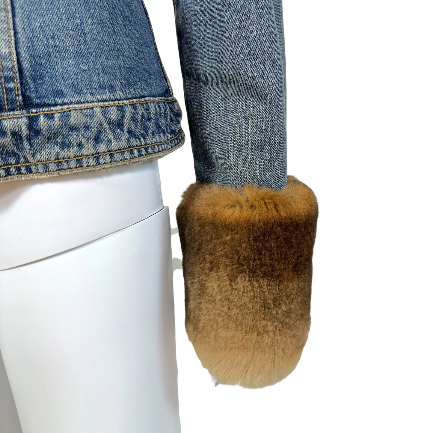Dolce & Gabbana Brown Rabbit Fur Trim Denim Jacket