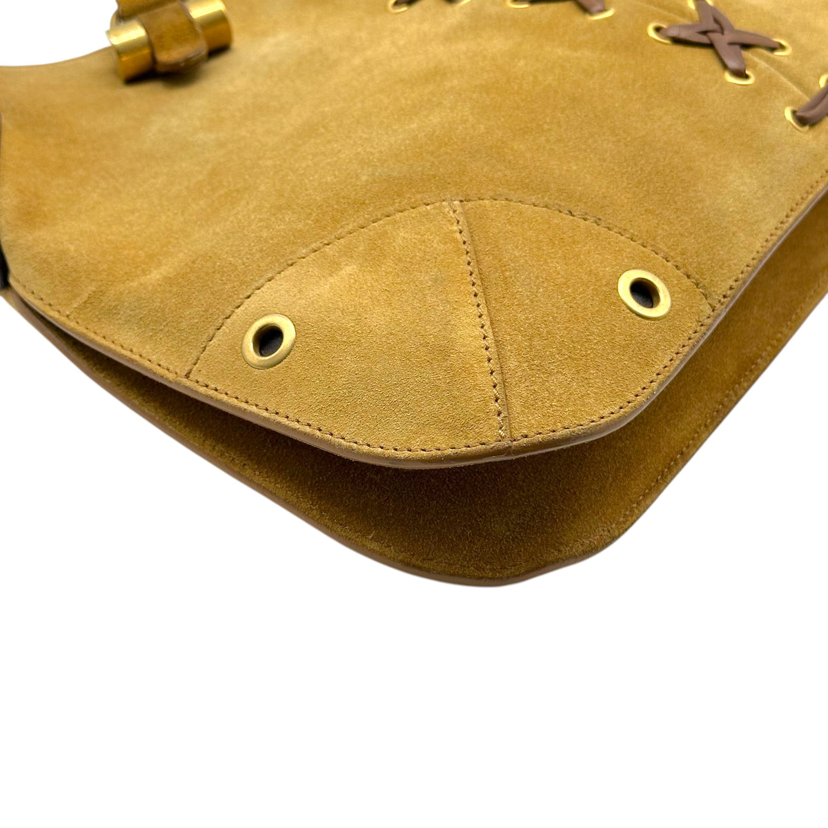 Yves Saint Laurent Brown Suede Cross-Stitch Shoulder Bag